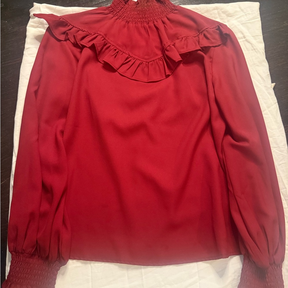 Live 4 Truth Red Ruffle Blouse size M perfect for‎ careerwear vintage old money